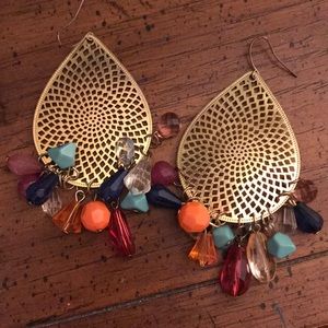 Colored stone dangle gold earrings